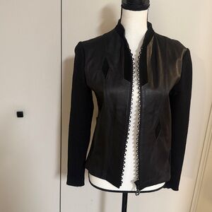 Black Leather Jacket with diamond Details
